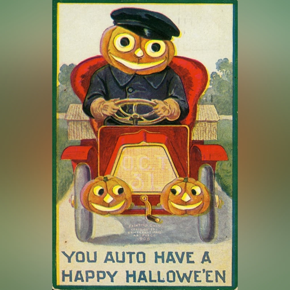 Vintage Halloween Pumpkin Car Art Print